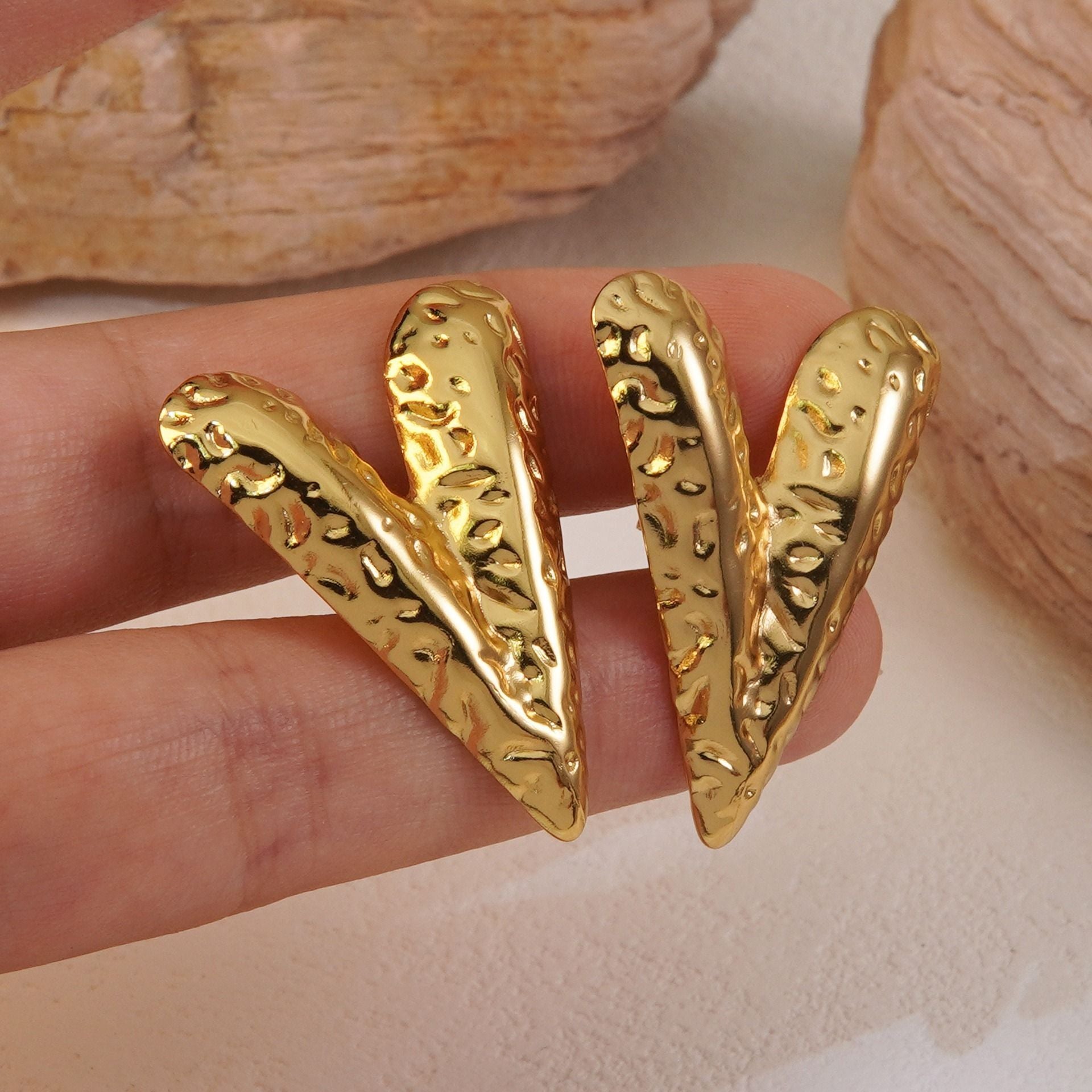 MYKI Gold Plated Textured Heart Anti Tarnish Earrings | MYKI (MKERCH1016G-SSYI)