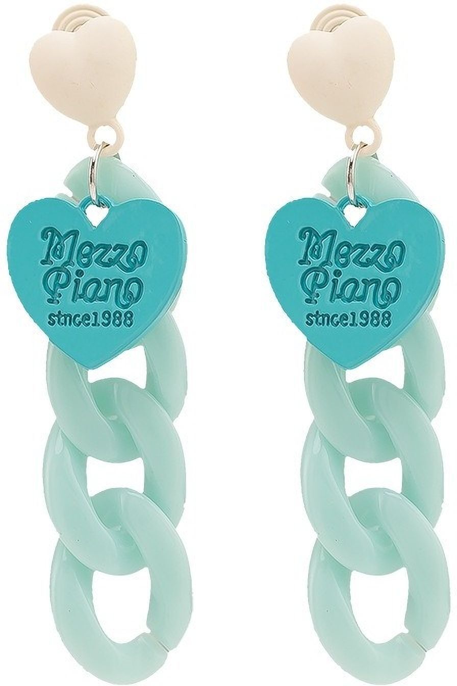 MYKI Turquoise Heart Chain Korean Drop Earrings | MYKI (MKERCH854CP-ANT)