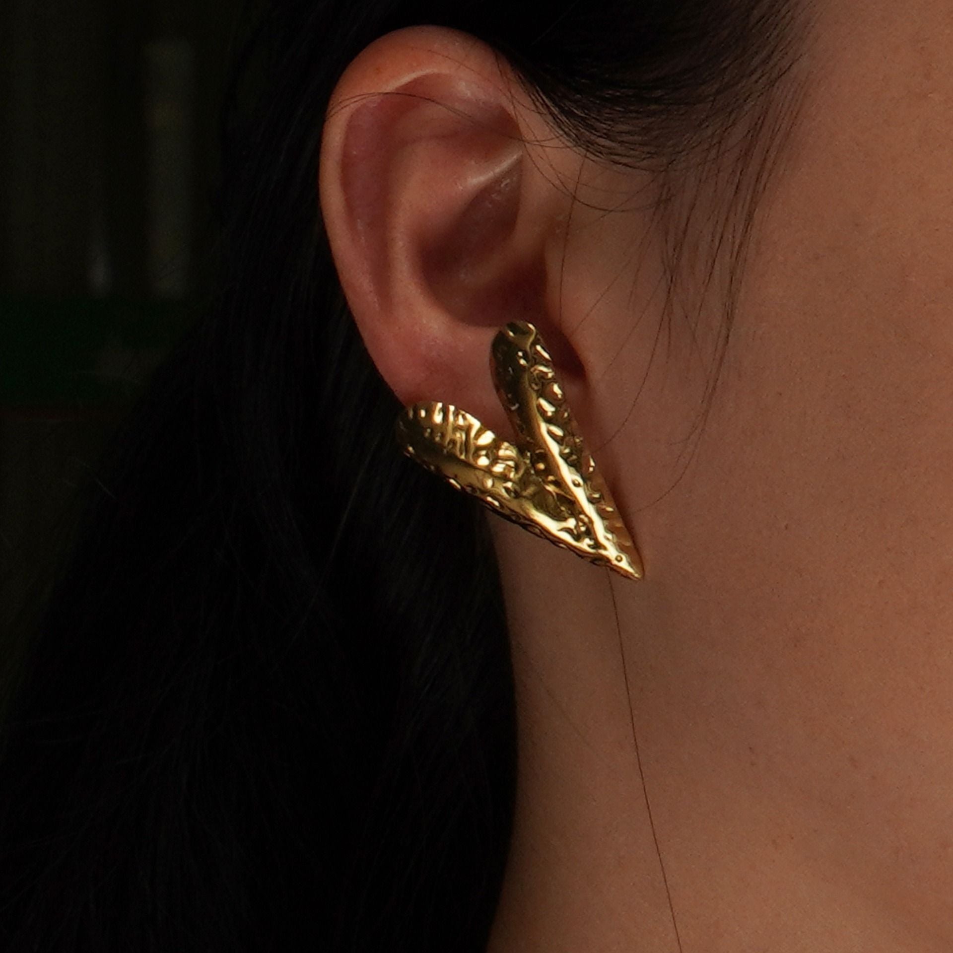 MYKI Gold Plated Textured Heart Anti Tarnish Earrings | MYKI (MKERCH1016G-SSYI)