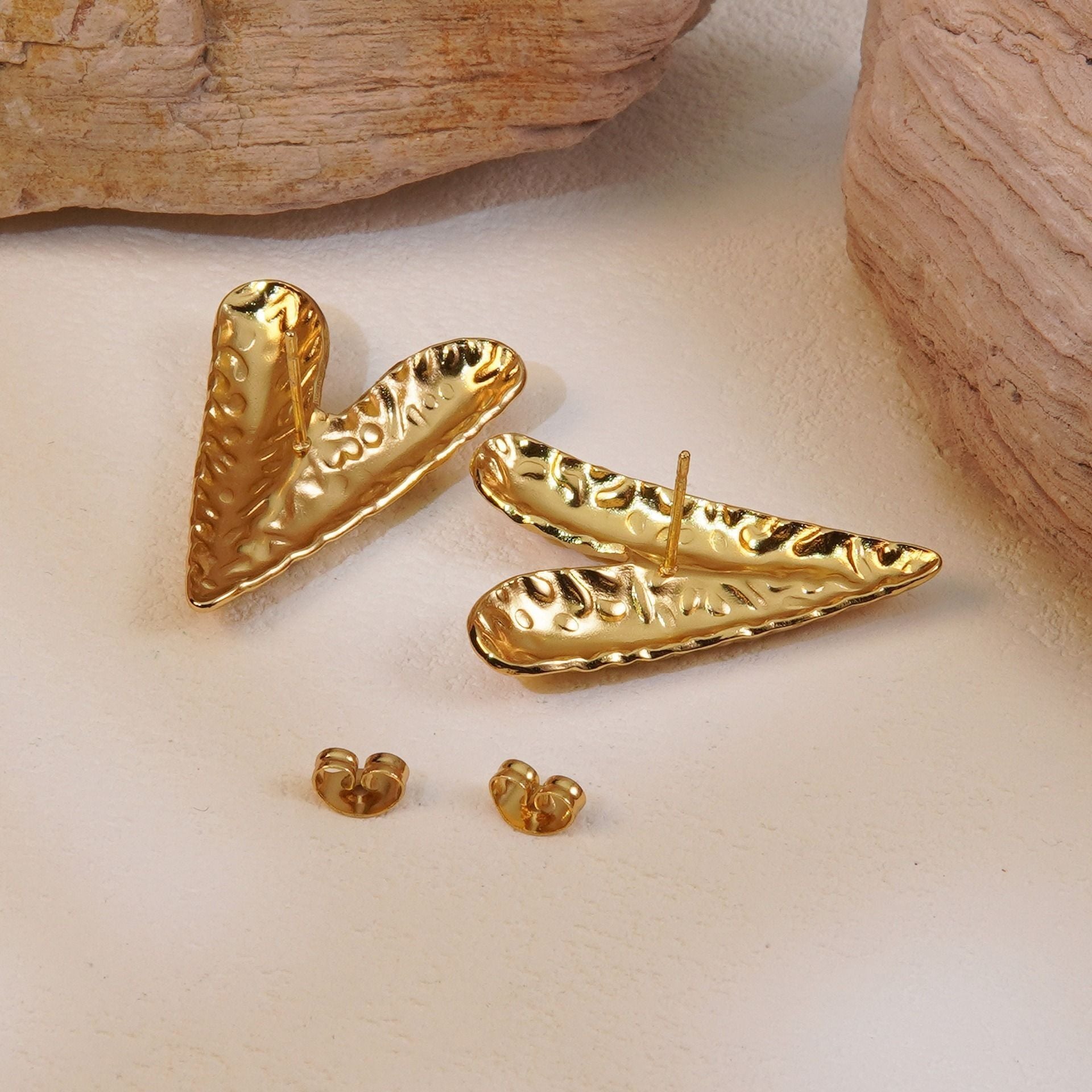 MYKI Gold Plated Textured Heart Anti Tarnish Earrings | MYKI (MKERCH1016G-SSYI)