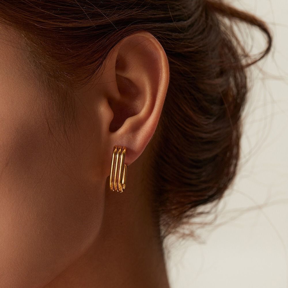 MYKI Gold Plated Anti Tarnish Geometric Hoop Earrings | MYKI (MKERCH1021G-SSYI)
