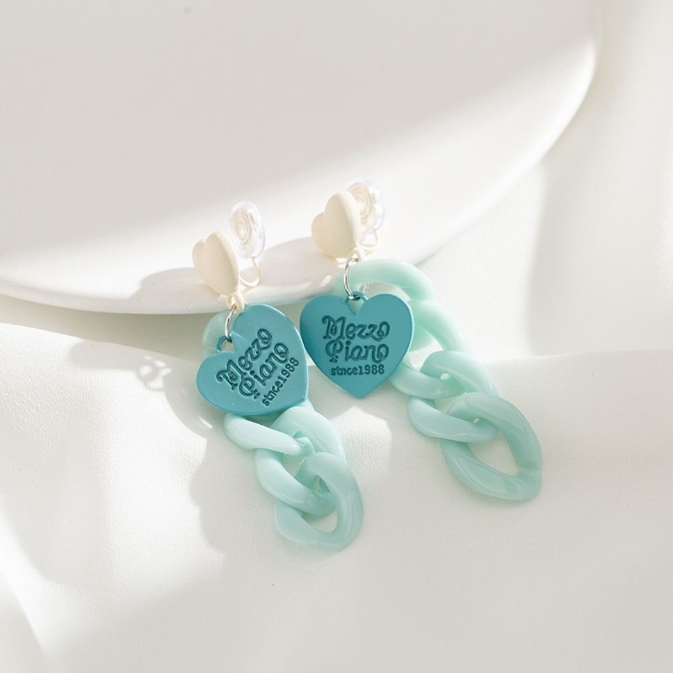 MYKI Turquoise Heart Chain Korean Drop Earrings | MYKI (MKERCH854CP-ANT)