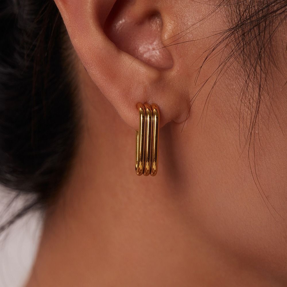 MYKI Gold Plated Anti Tarnish Geometric Hoop Earrings | MYKI (MKERCH1021G-SSYI)