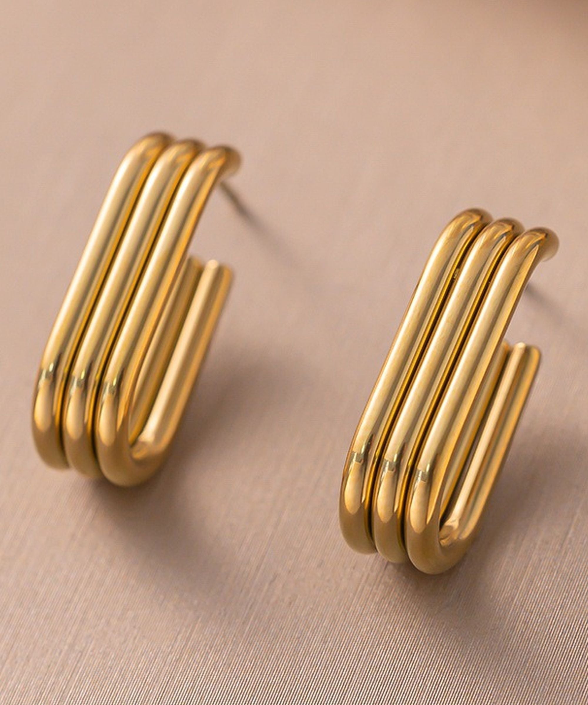 MYKI Gold Plated Anti Tarnish Geometric Hoop Earrings | MYKI (MKERCH1021G-SSYI)