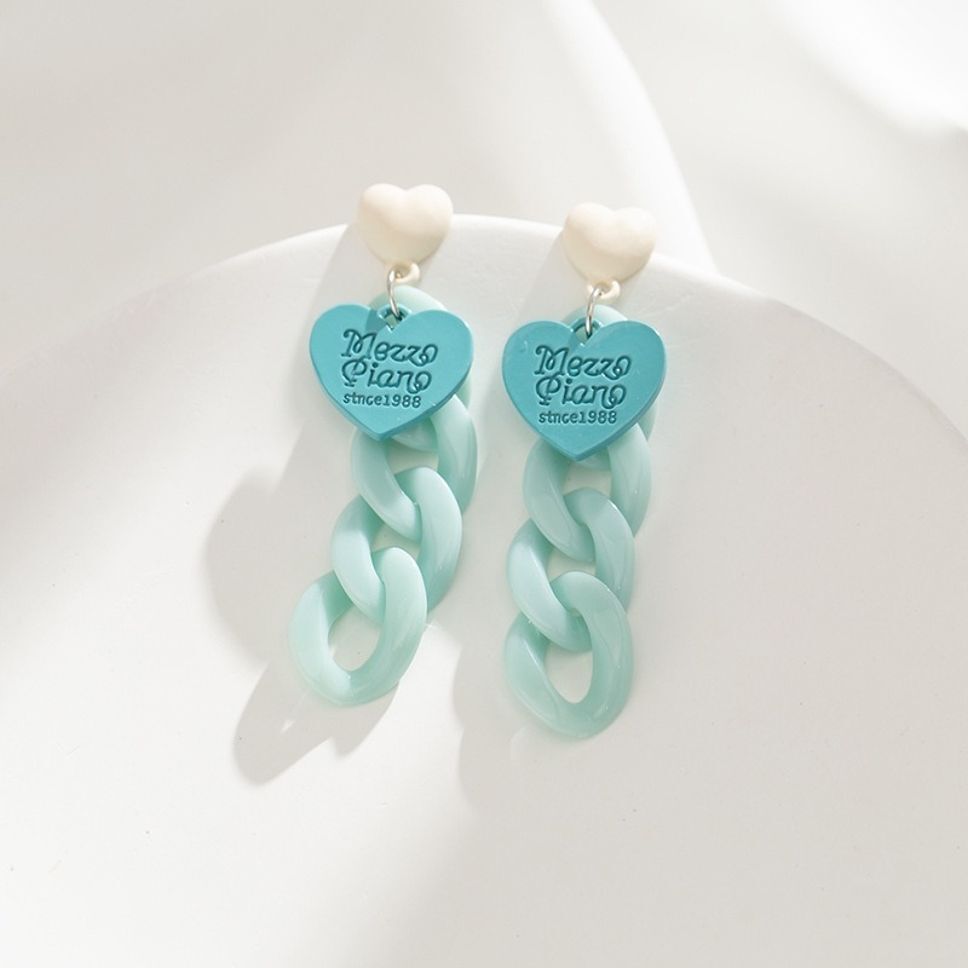 MYKI Turquoise Heart Chain Korean Drop Earrings | MYKI (MKERCH854CP-ANT)
