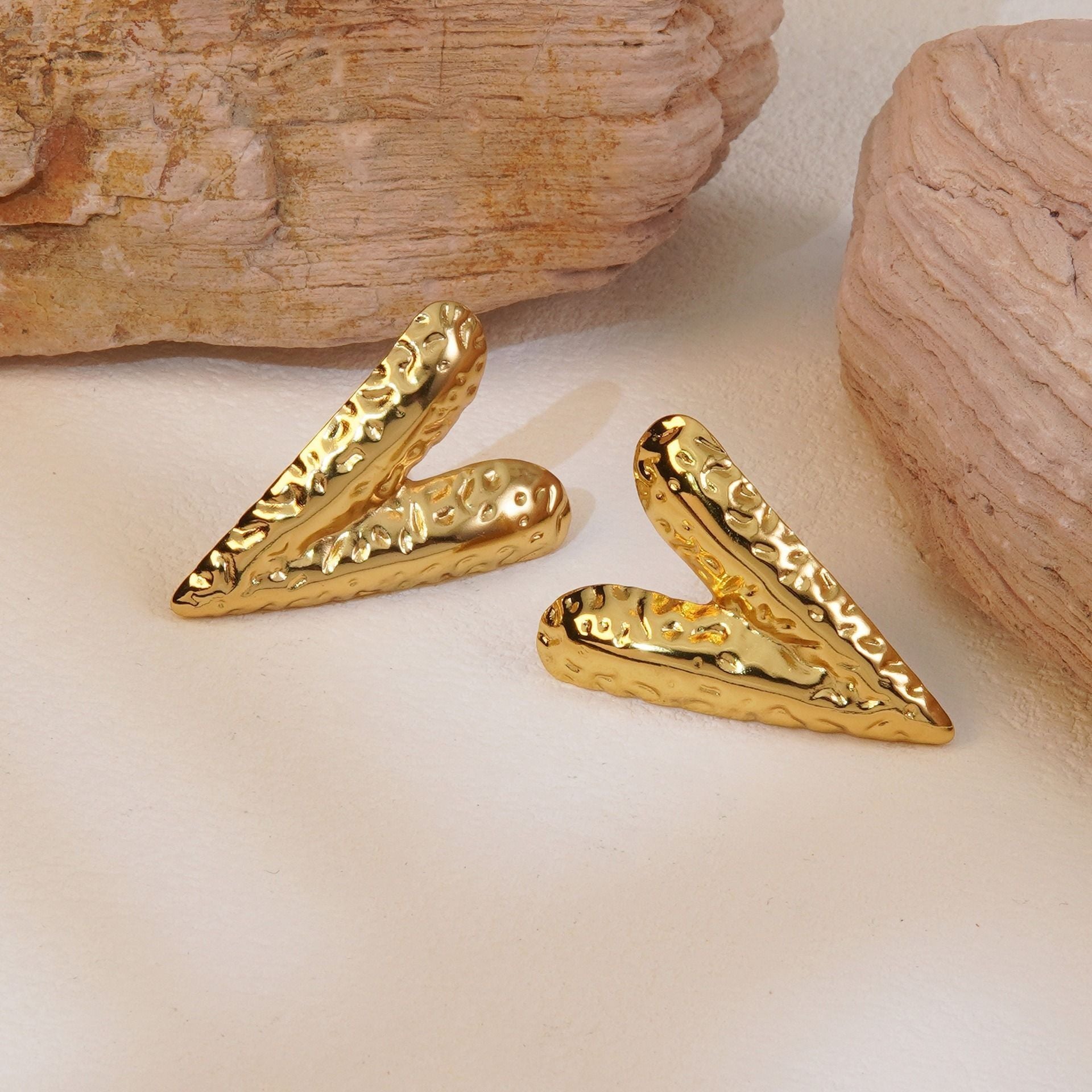 MYKI Gold Plated Textured Heart Anti Tarnish Earrings | MYKI (MKERCH1016G-SSYI)