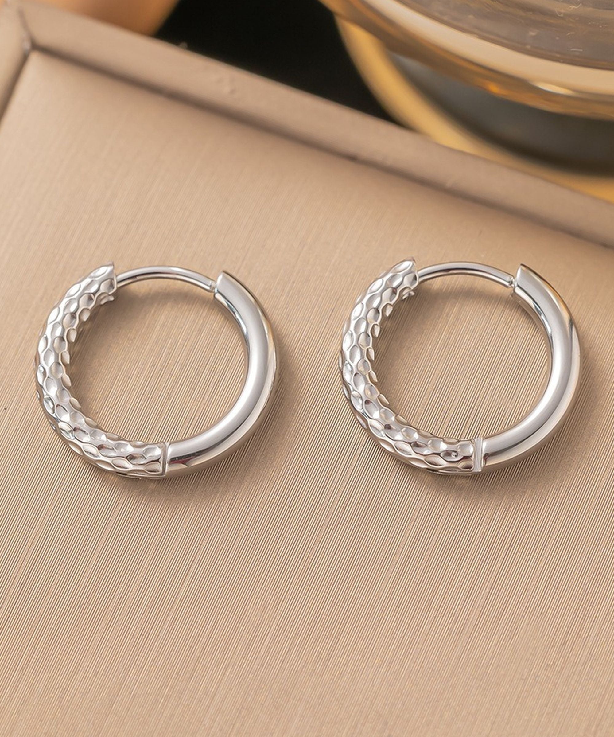 MYKI Silver Plated Textured Band Anti-Tarnish Hoop Earrings (MKERCH955S-SSYI)