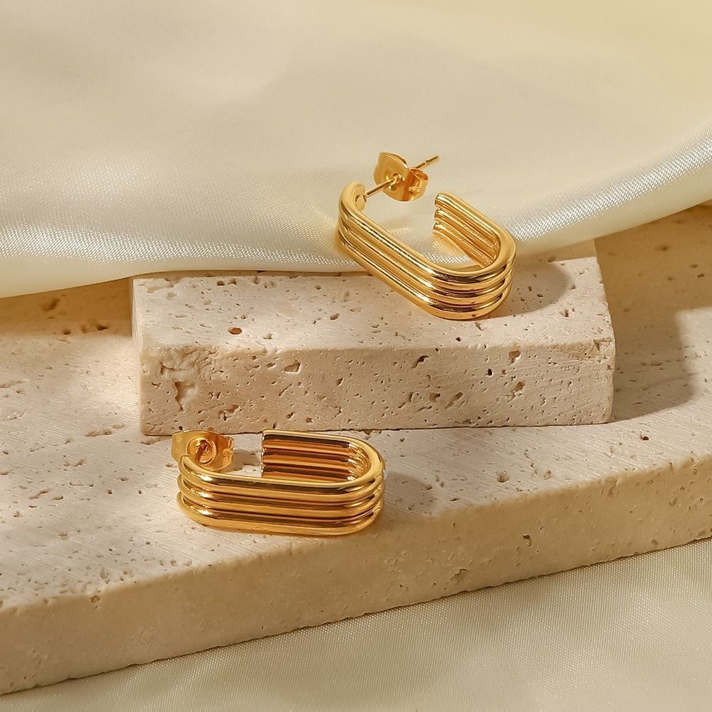 MYKI Gold Plated Anti Tarnish Geometric Hoop Earrings | MYKI (MKERCH1021G-SSYI)