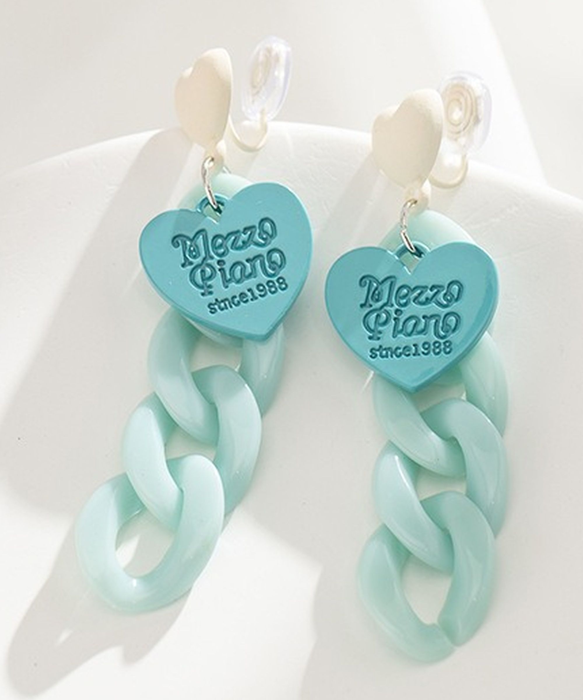 MYKI Turquoise Heart Chain Korean Drop Earrings | MYKI (MKERCH854CP-ANT) by MYKI | Korean Fashion Jewelry