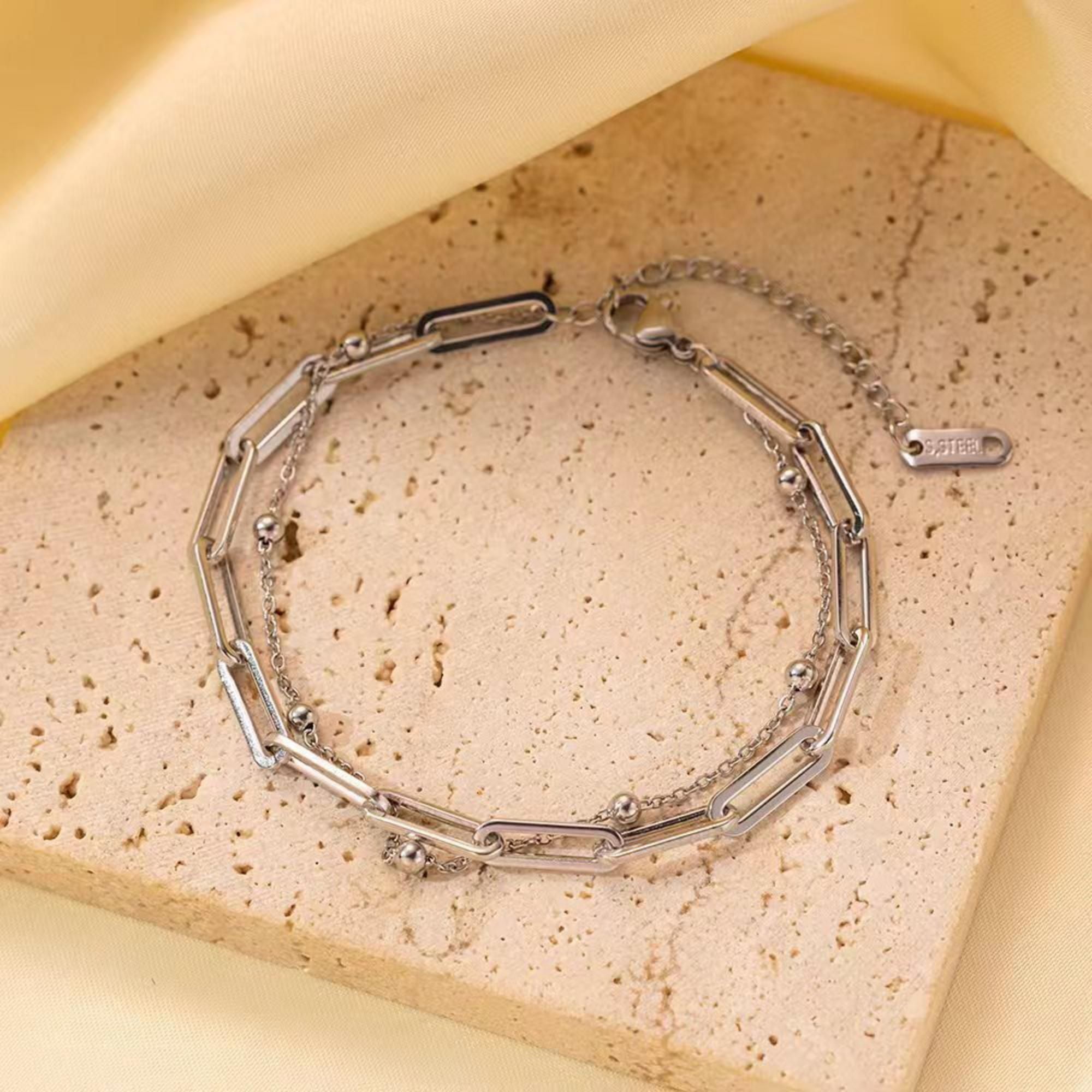 MYKI Dual Layer Beaded Chain Bracelet(MKBRAD747-SSYI)