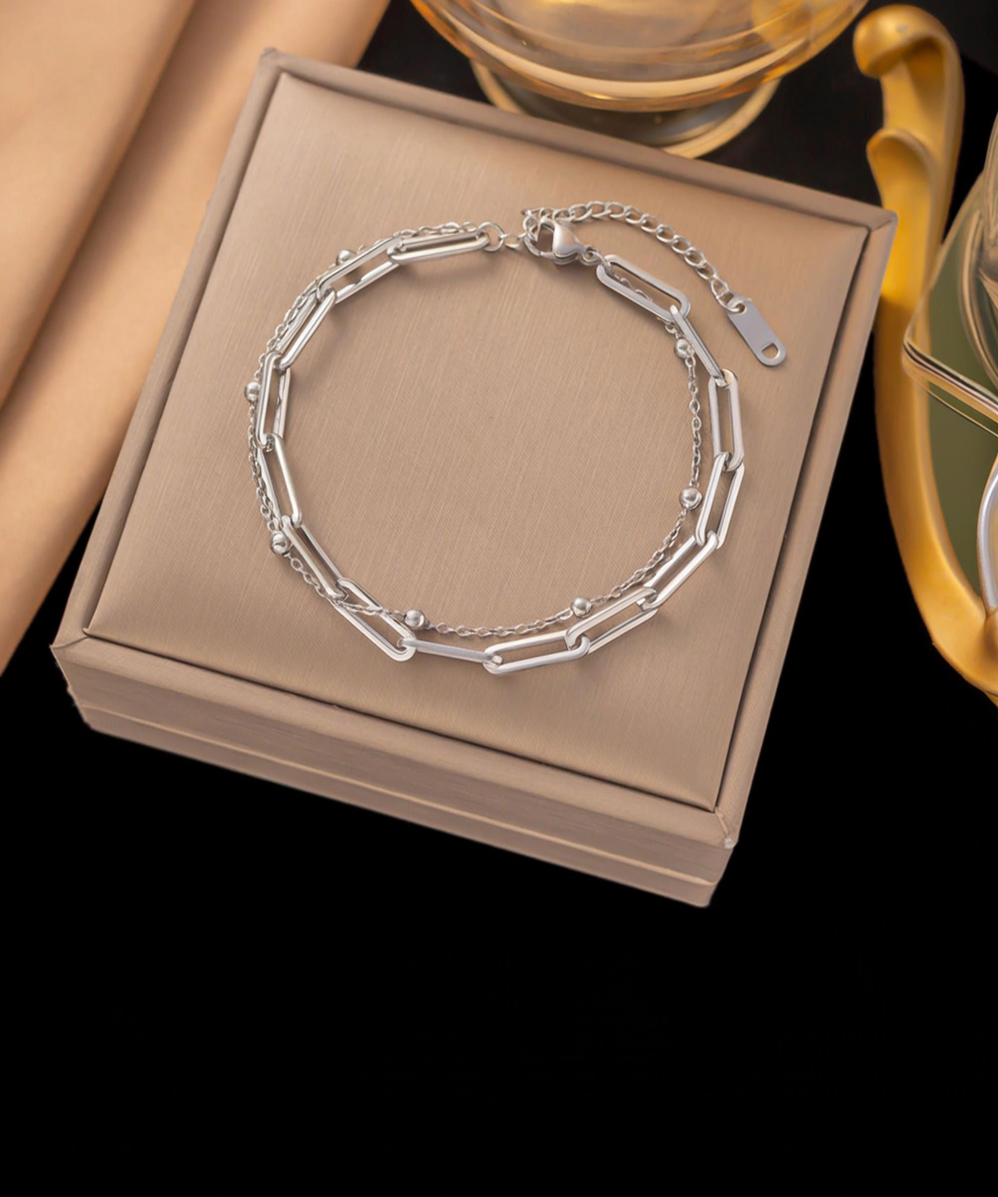 MYKI Dual Layer Beaded Chain Bracelet(MKBRAD747-SSYI)