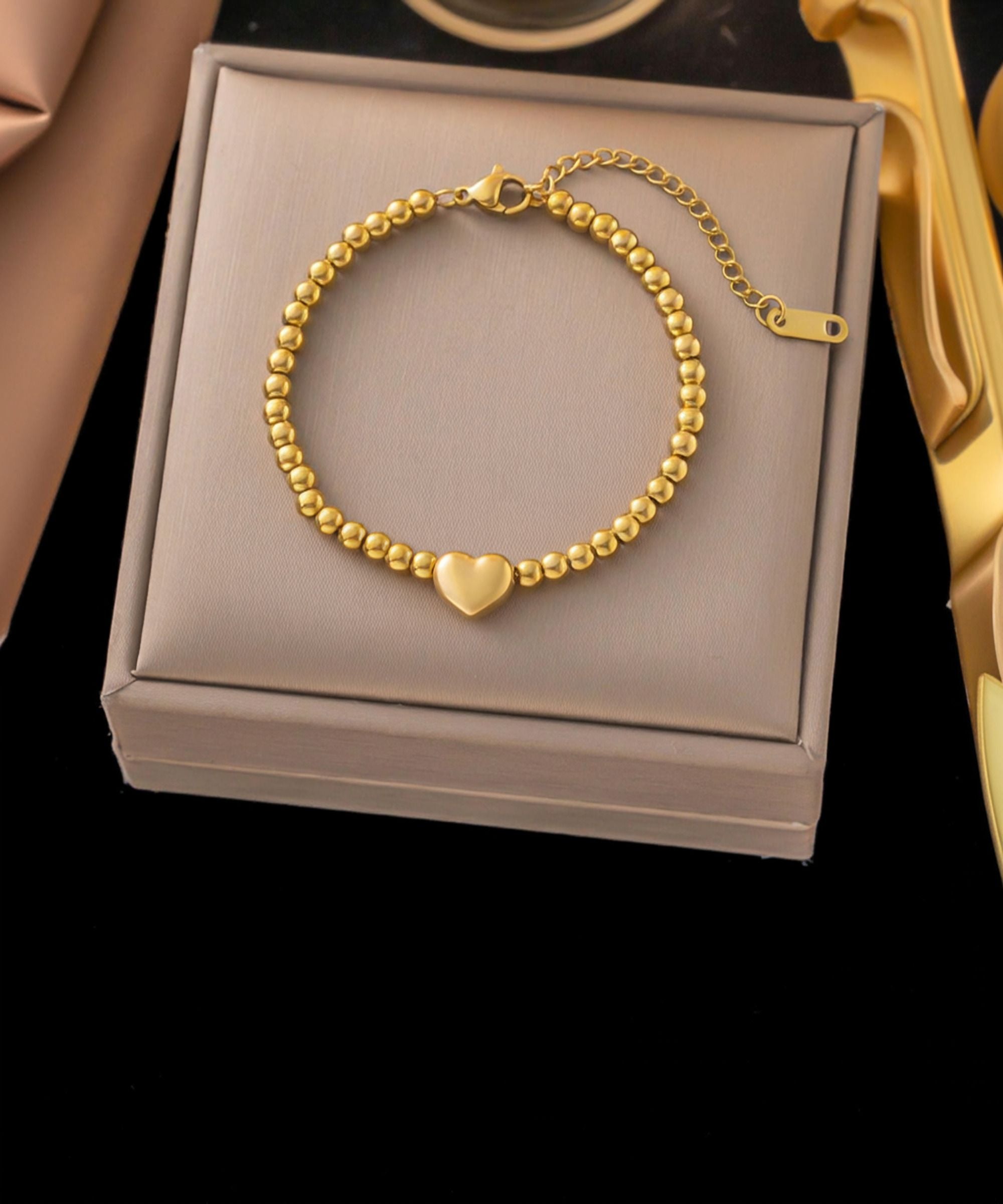 MYKI Gold-Plated Heart Beaded Bracelet | Anti-Tarnish(MKBRAD742G-SSYI)