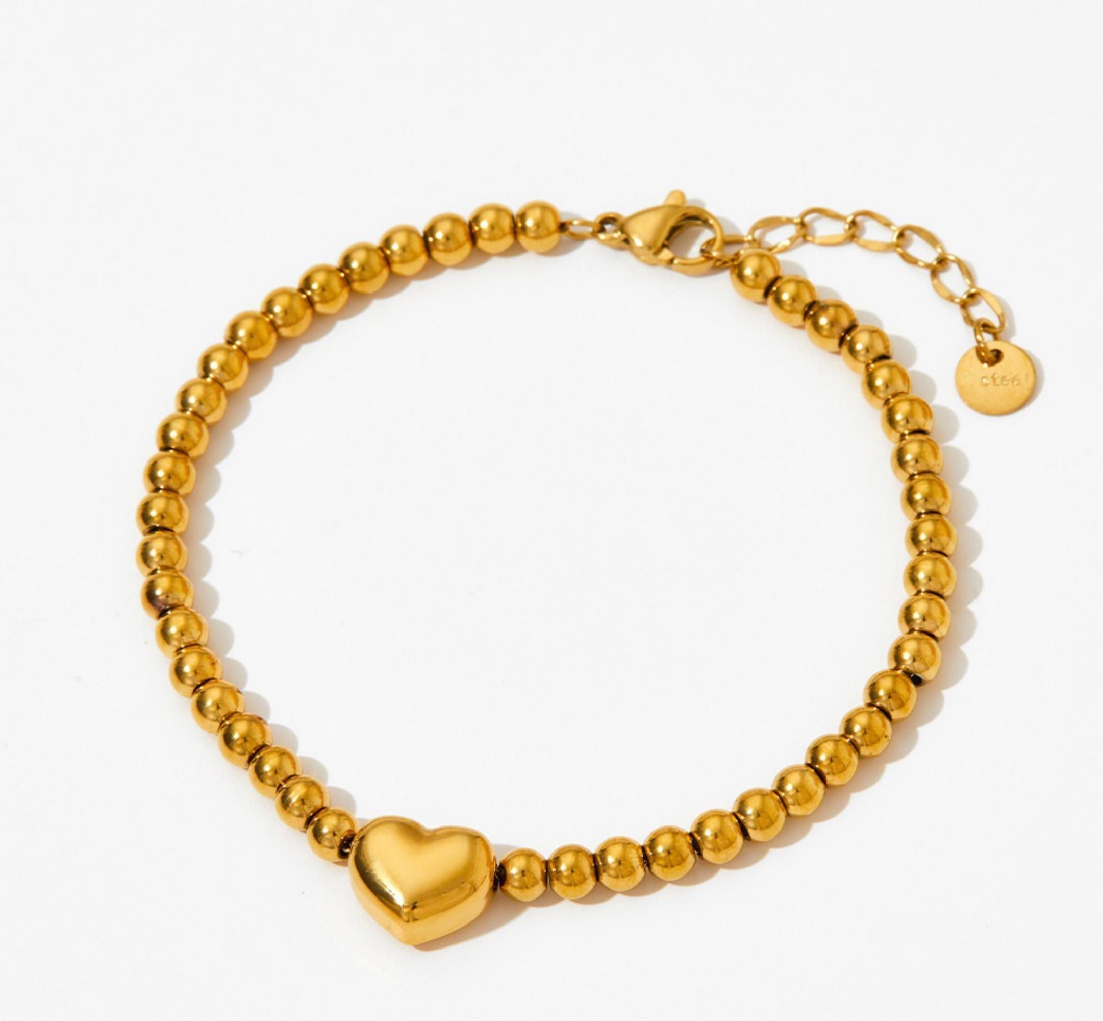MYKI Gold-Plated Heart Beaded Bracelet | Anti-Tarnish(MKBRAD742G-SSYI)