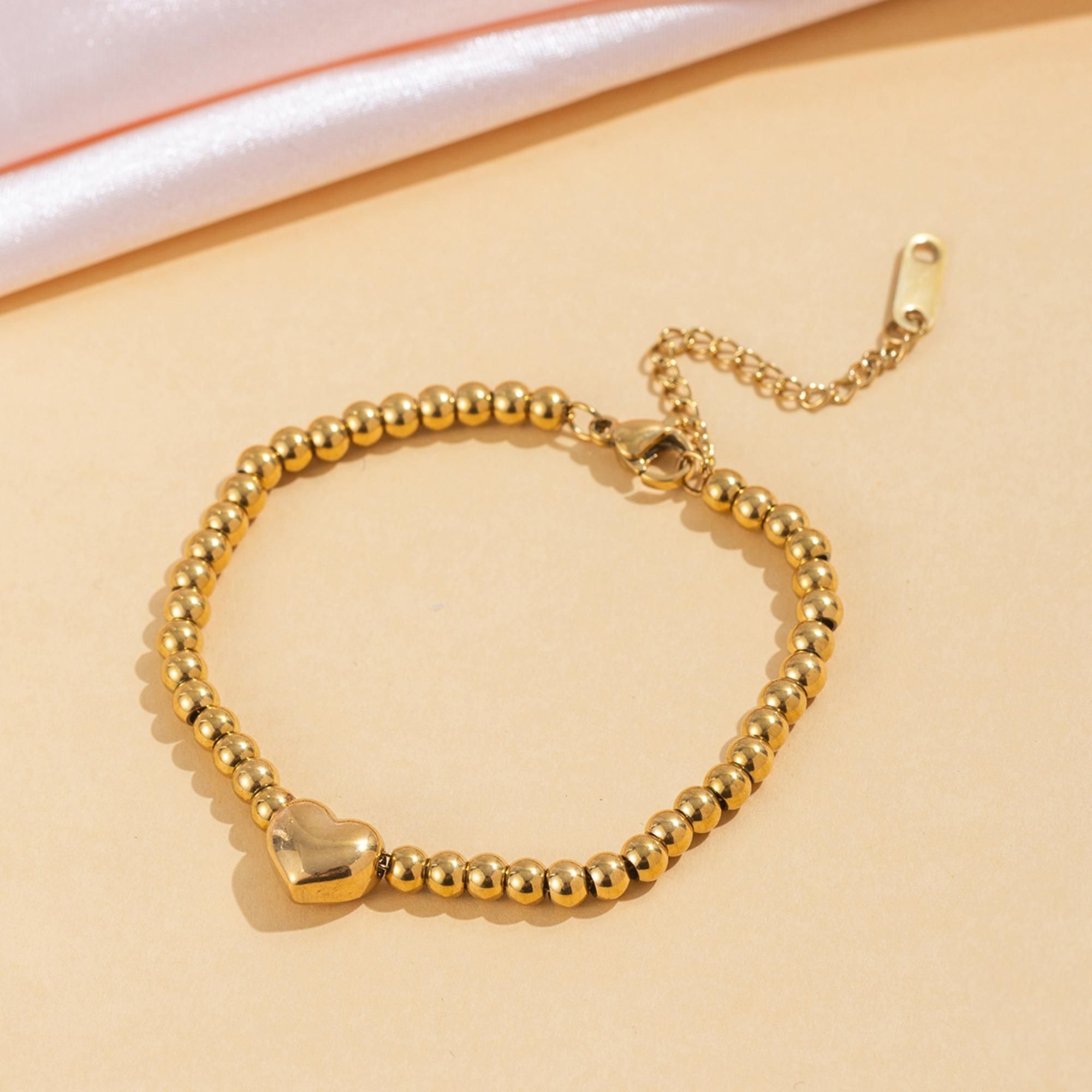 MYKI Gold-Plated Heart Beaded Bracelet | Anti-Tarnish(MKBRAD742G-SSYI)