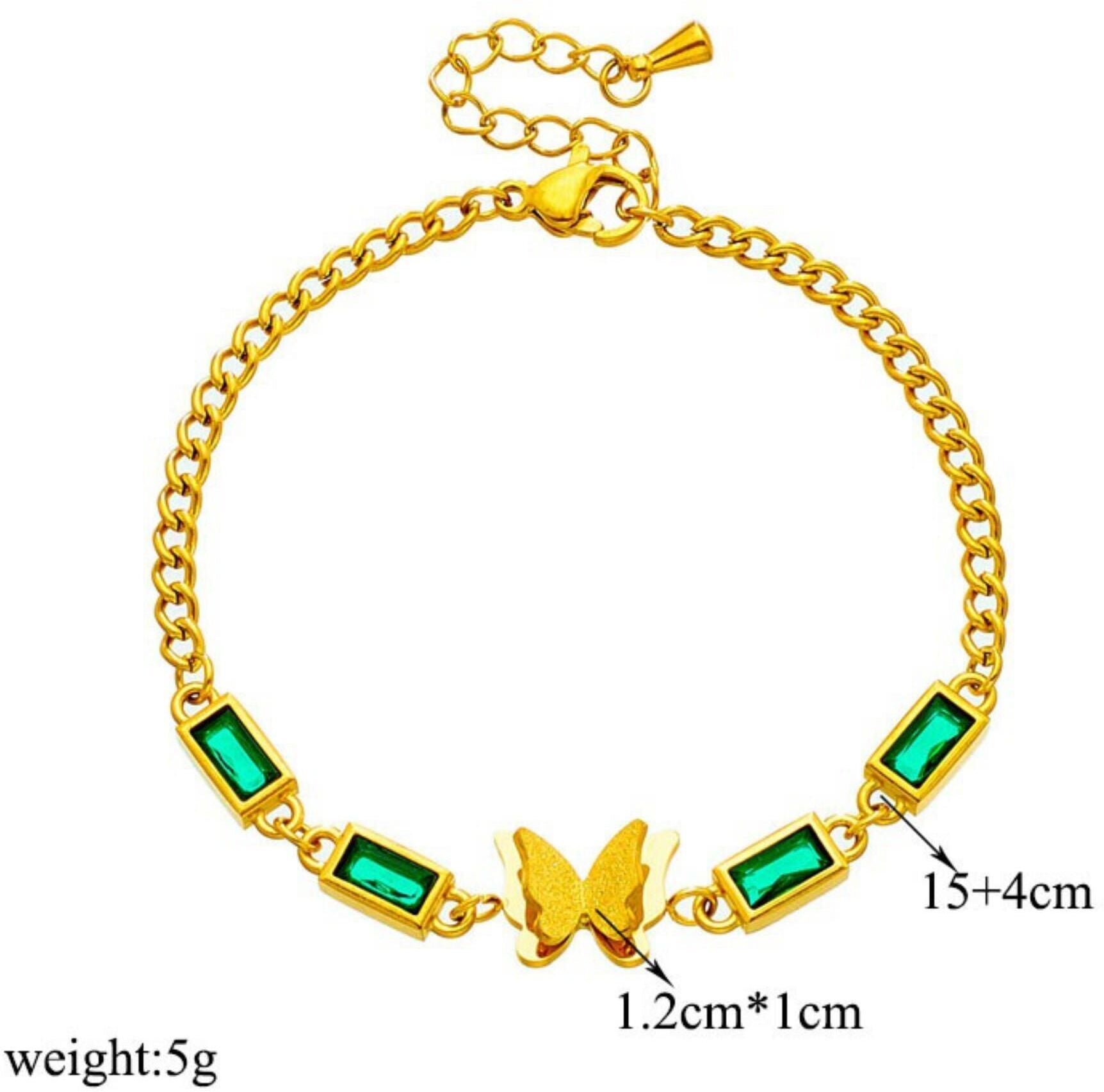 MYKI Gold-Plated Butterfly & Green Stone Bracelet | Anti-Tarnish(MKBRAD775G-GREEN-SSYI)