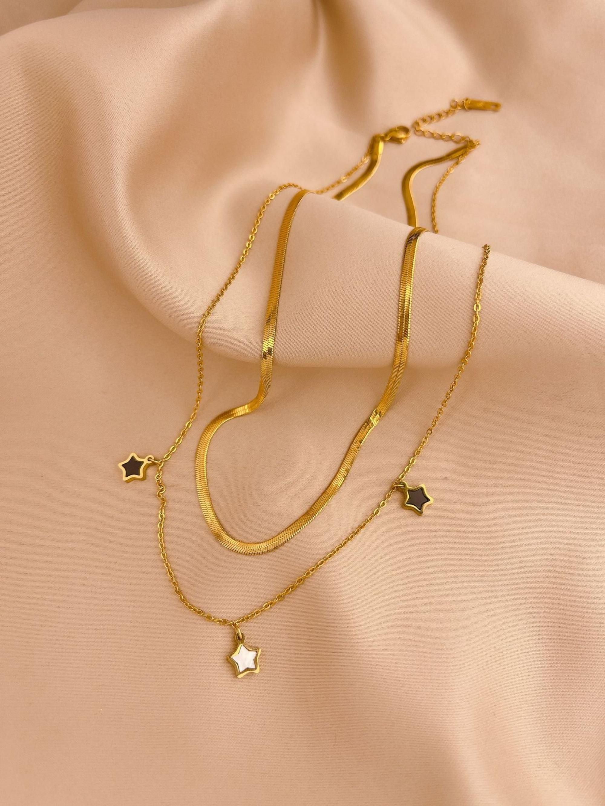 MYKI Triple Star Layered Necklace (MK742G-SSYI)