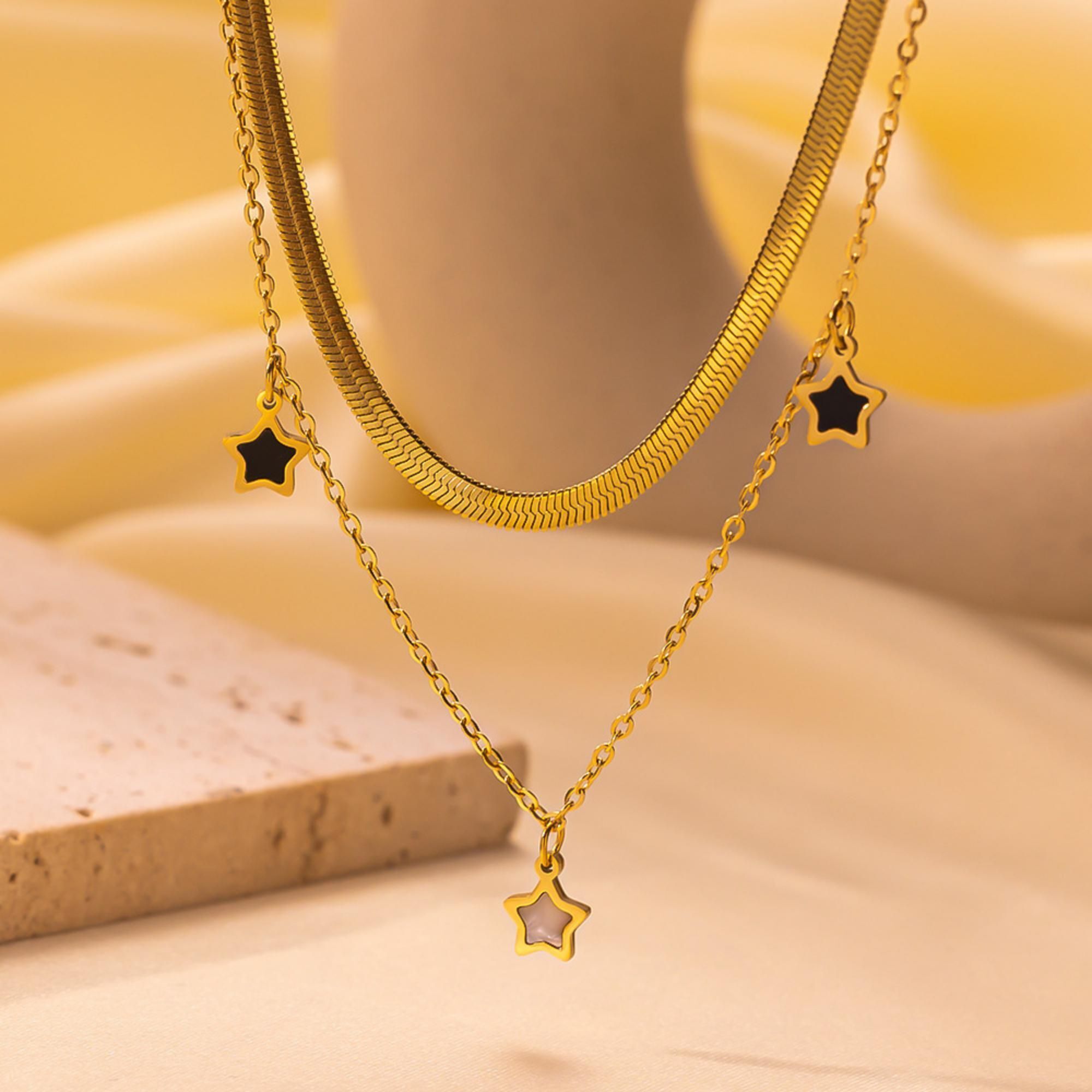 MYKI Triple Star Layered Necklace (MK742G-SSYI)