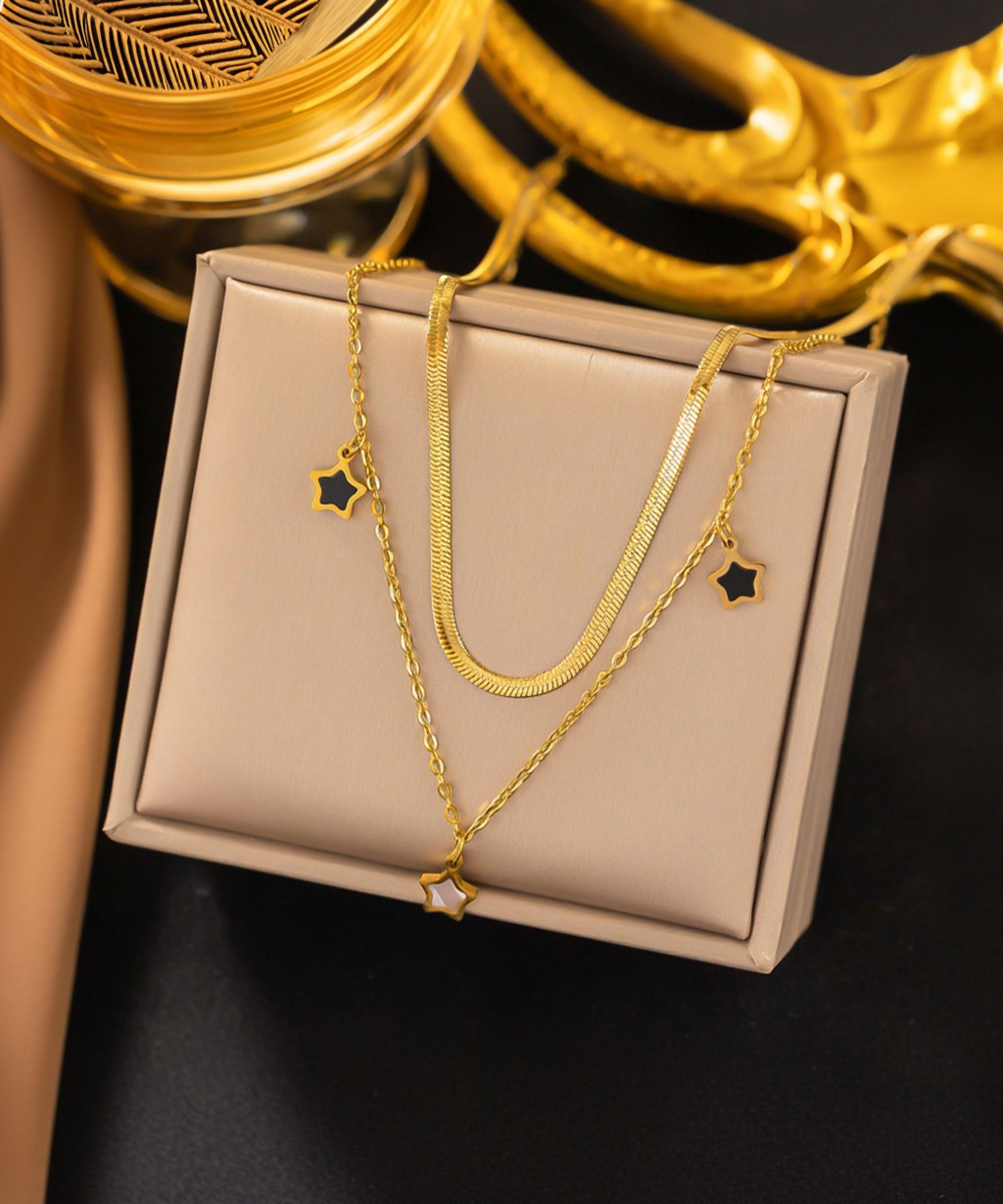MYKI Triple Star Layered Necklace (MK742G-SSYI)