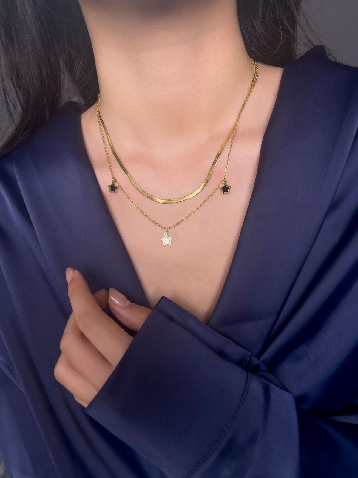 MYKI Triple Star Layered Necklace (MK742G-SSYI)