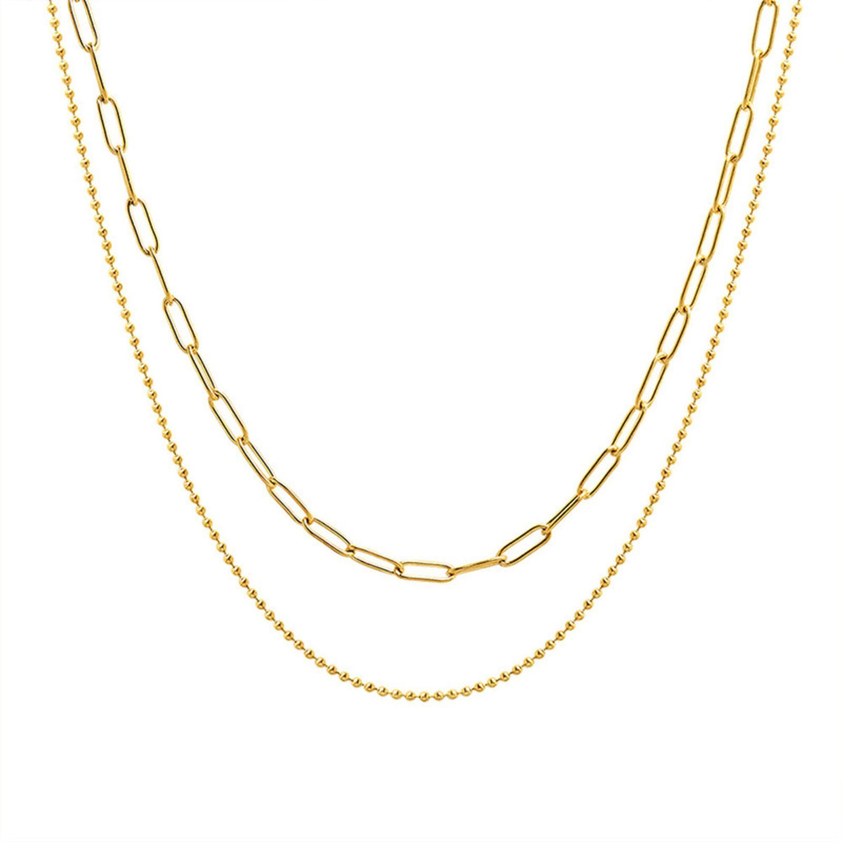 MYKI Paperclip & Bead Layer Necklace – Anti Tarnish Gold Plated Dual Chain (MK781G-SSYI)