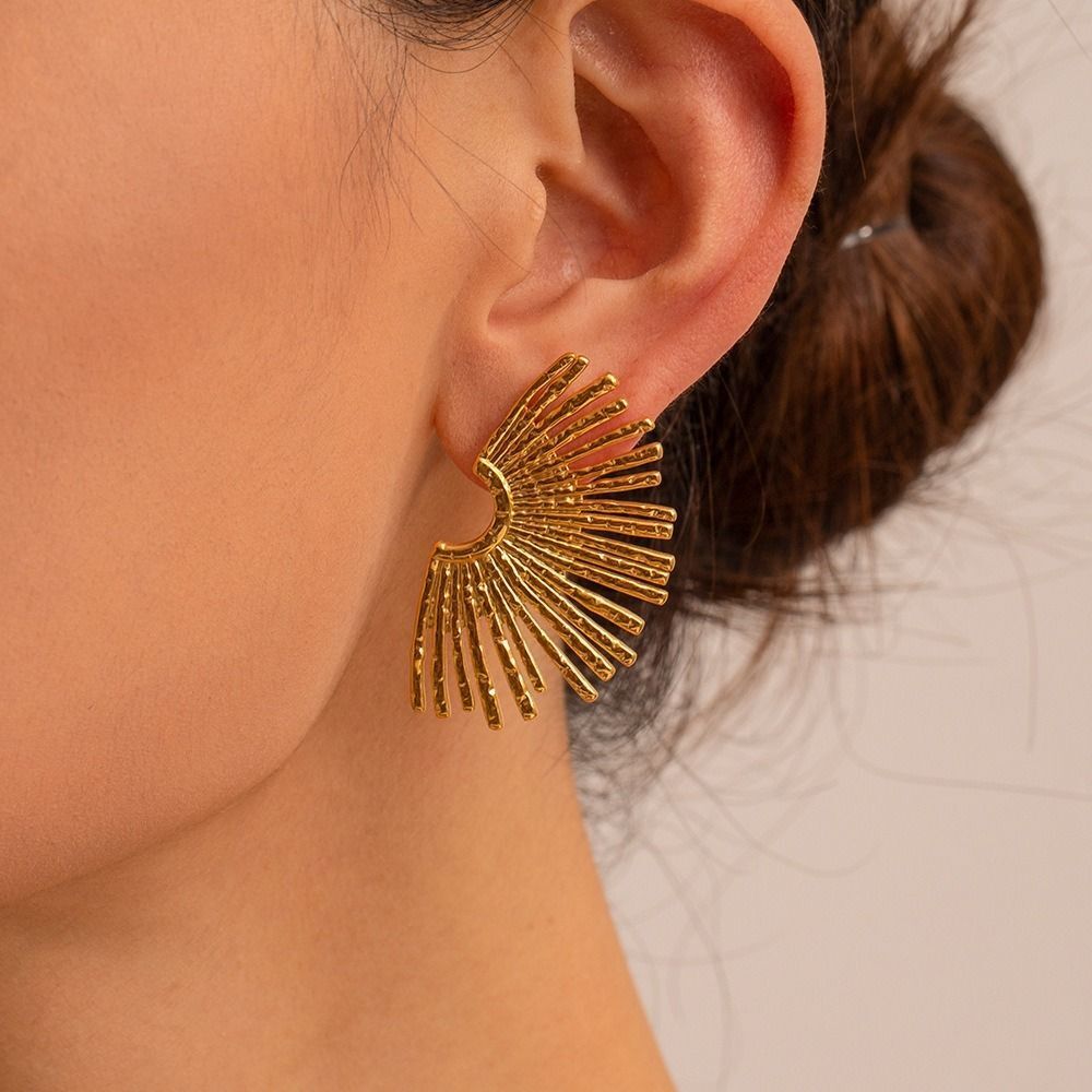 MYKI Gold Plated Anti-Tarnish Fan Stud Earrings (MKERCH974G-SSYI)