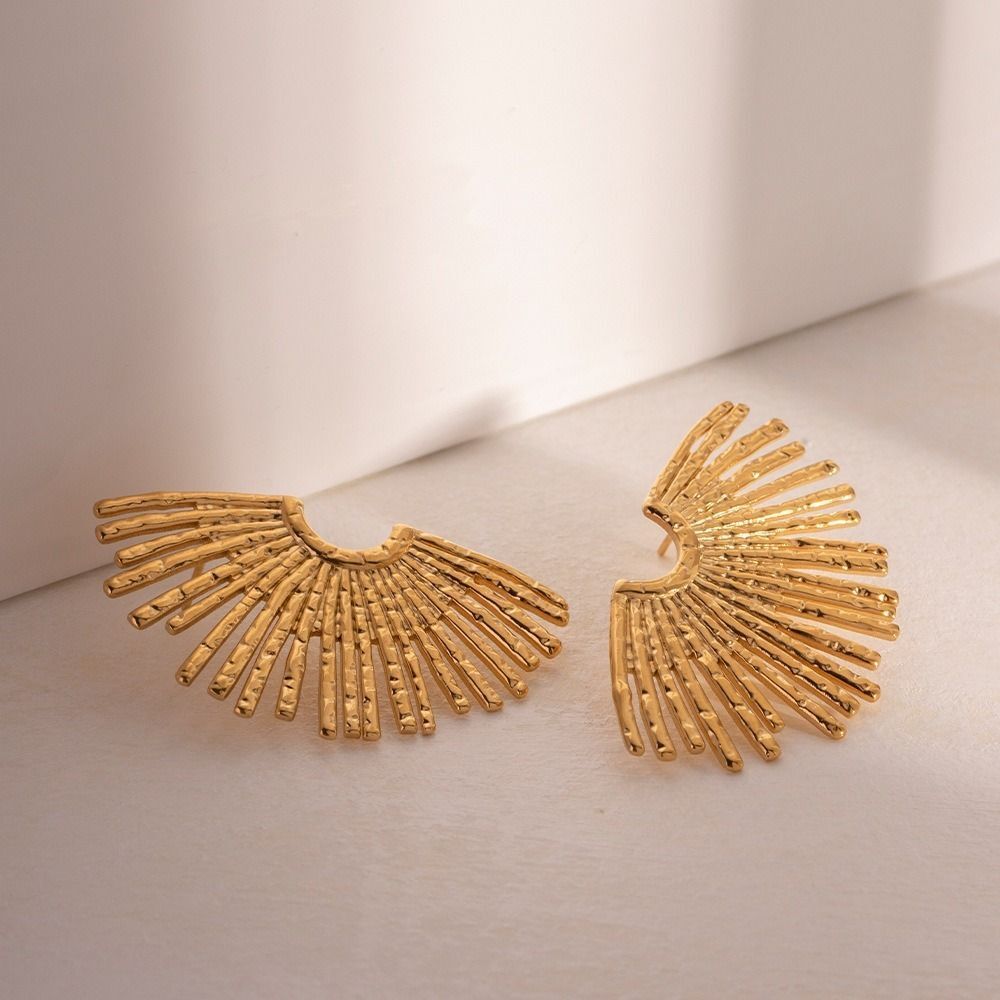 MYKI Gold Plated Anti-Tarnish Fan Stud Earrings (MKERCH974G-SSYI)