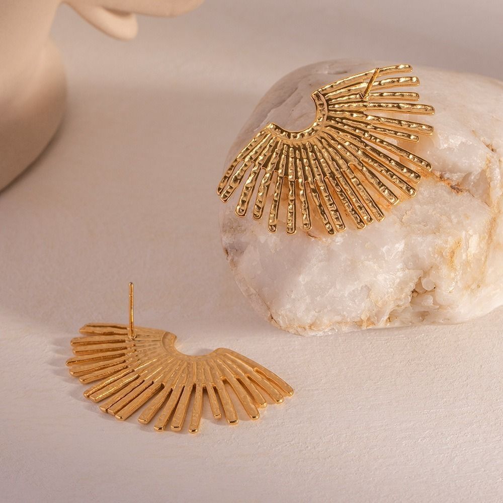 MYKI Gold Plated Anti-Tarnish Fan Stud Earrings (MKERCH974G-SSYI)