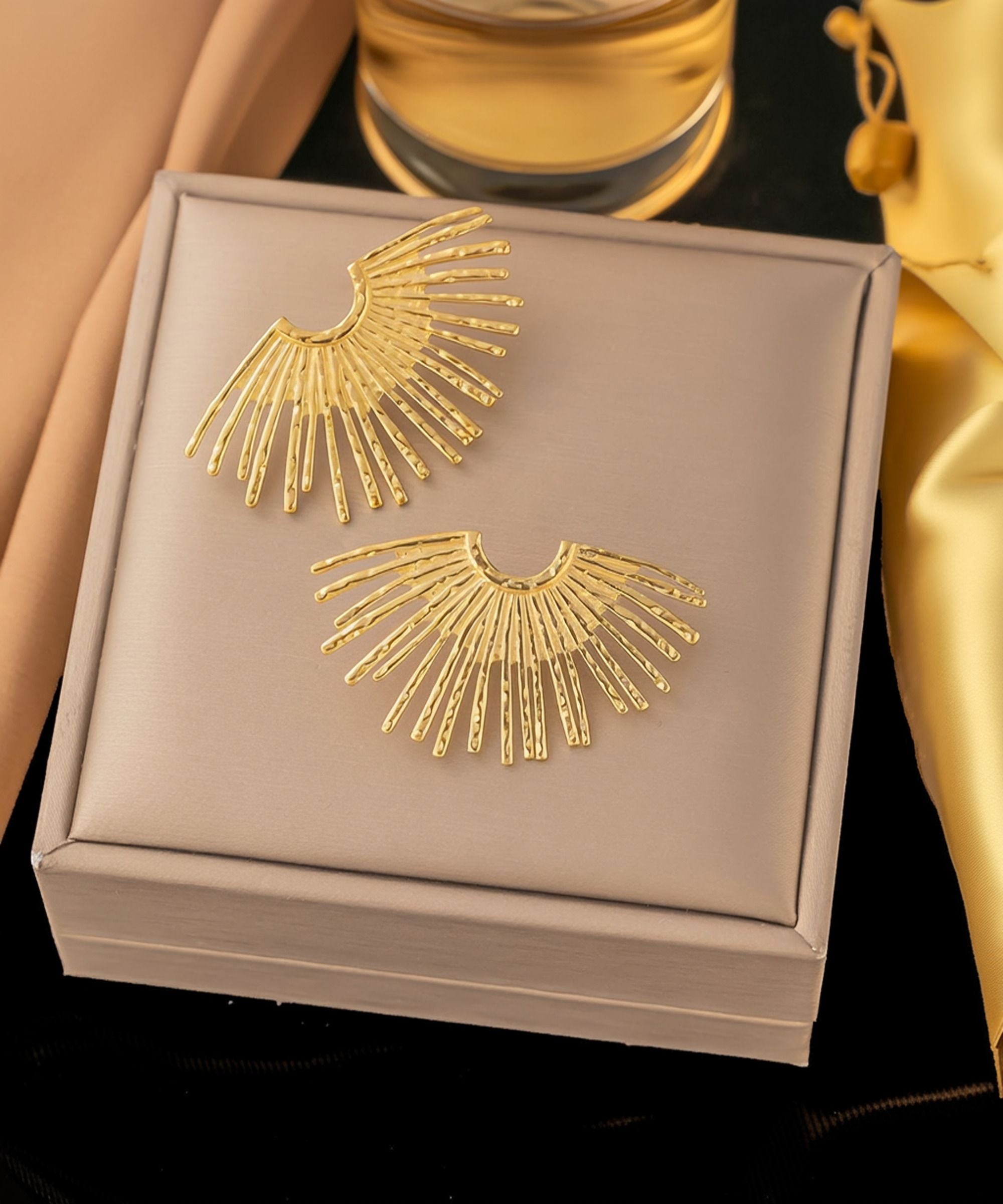 MYKI Gold Plated Anti-Tarnish Fan Stud Earrings (MKERCH974G-SSYI)