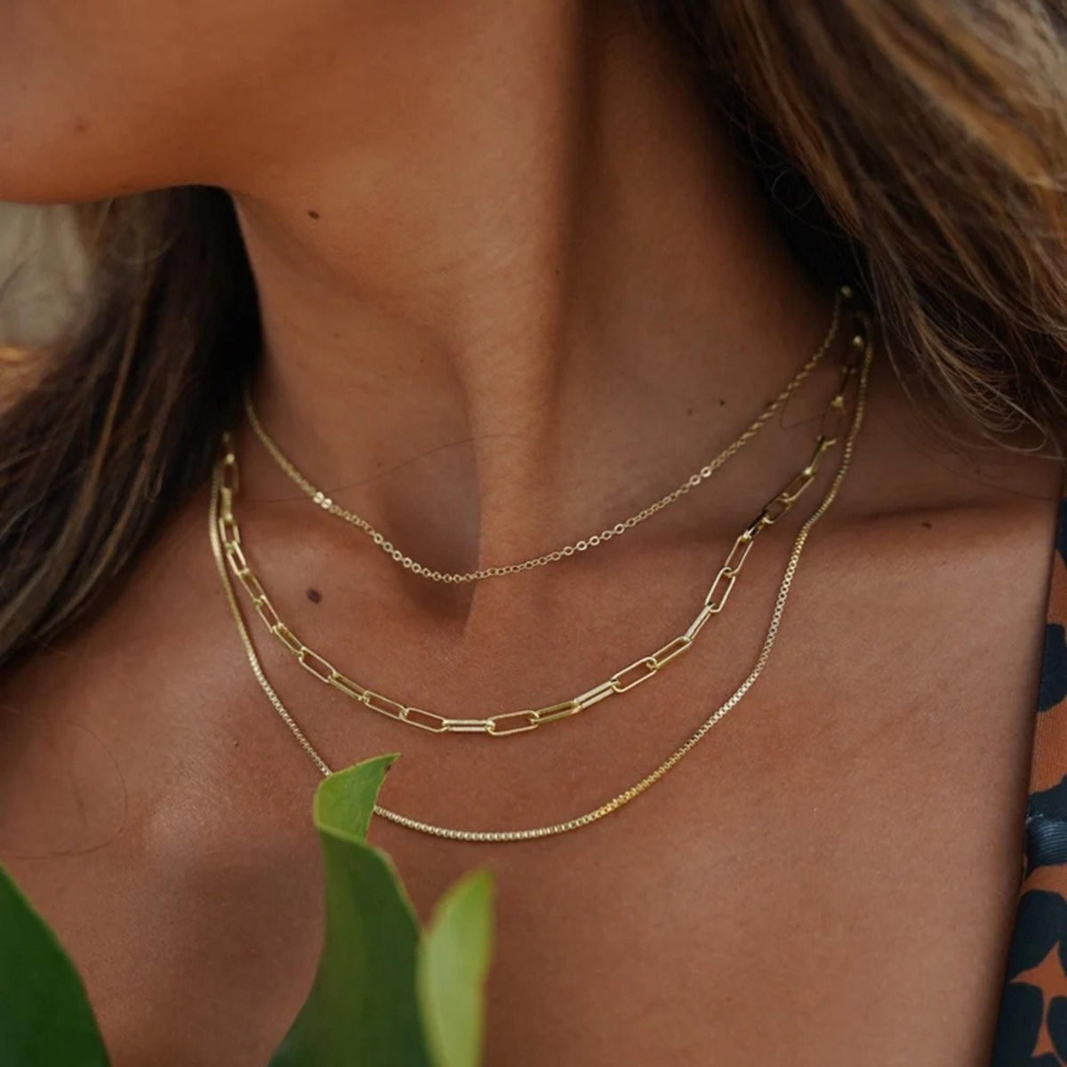 MYKI Triple Layer Minimal Chain Necklace – Anti Tarnish Gold Plated Layered Design (MK816G-SSYI)