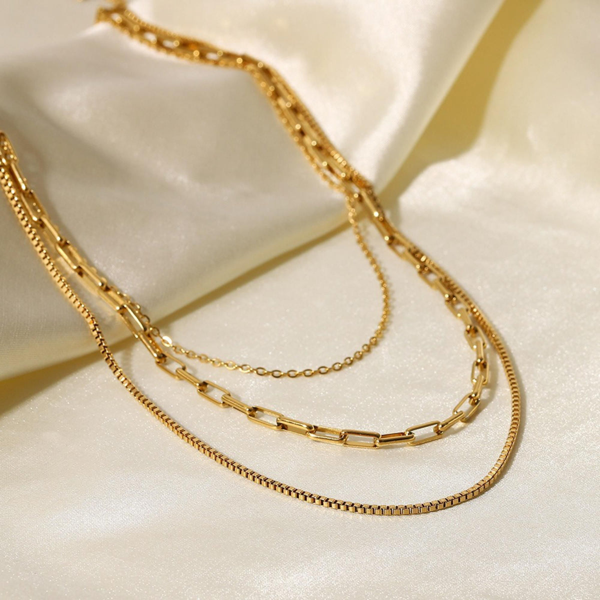 MYKI Triple Layer Minimal Chain Necklace – Anti Tarnish Gold Plated Layered Design (MK816G-SSYI)