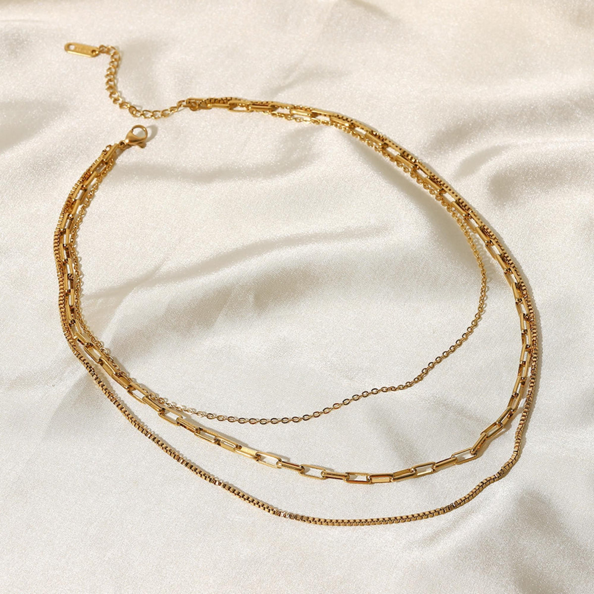 MYKI Triple Layer Minimal Chain Necklace – Anti Tarnish Gold Plated Layered Design (MK816G-SSYI)