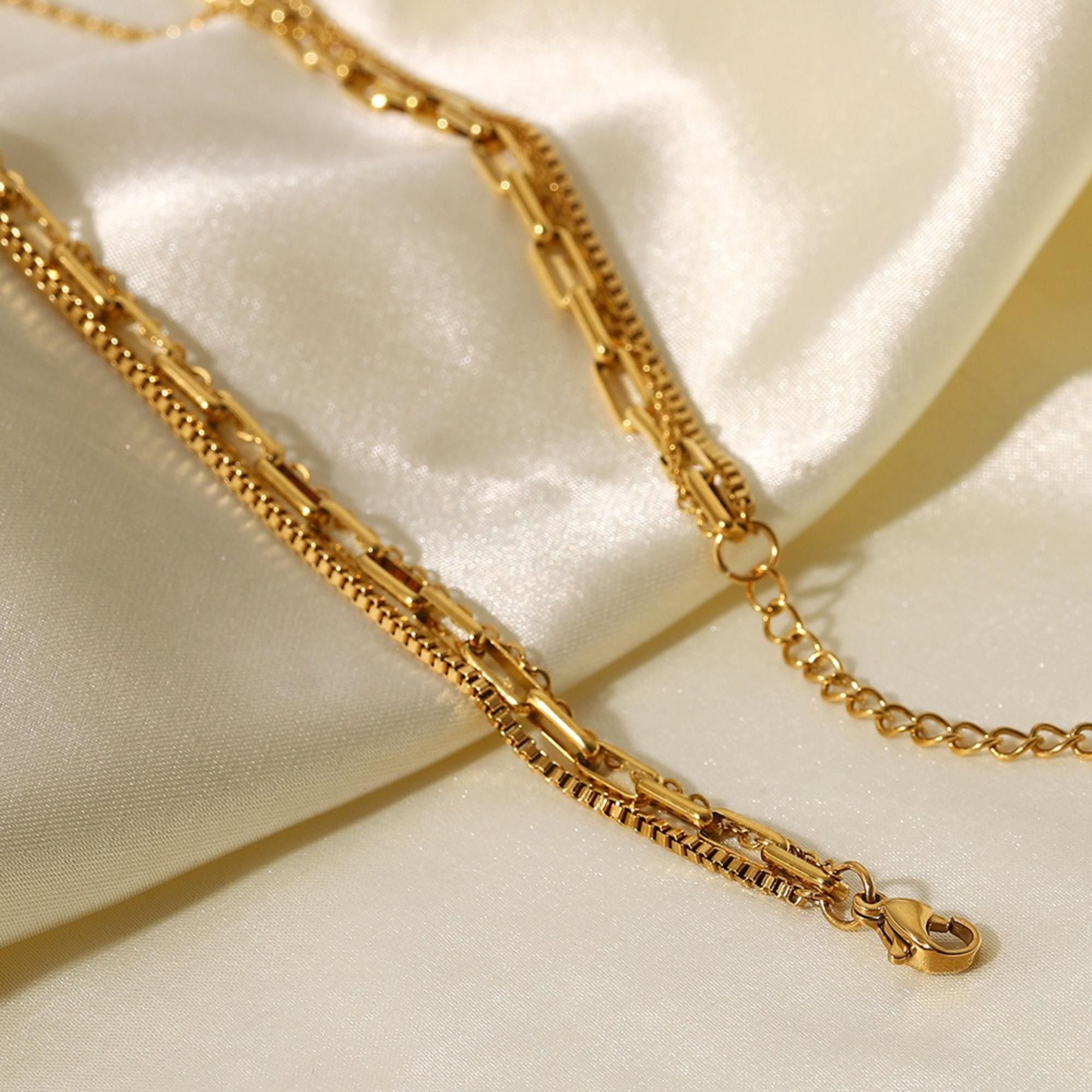MYKI Triple Layer Minimal Chain Necklace – Anti Tarnish Gold Plated Layered Design (MK816G-SSYI)