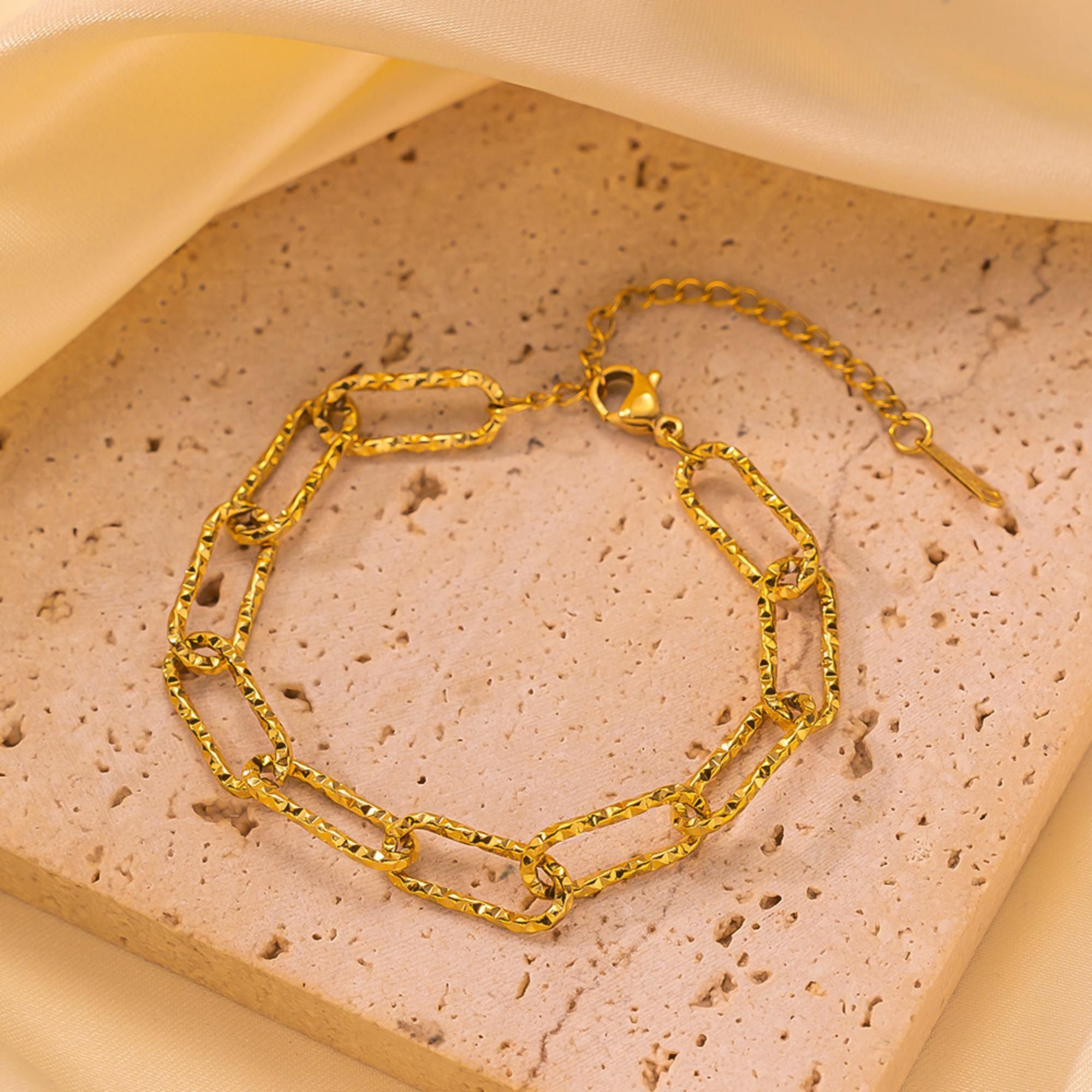 MYKI Gold-Plated Textured Chain Bracelet | Anti-Tarnish(MKBRAD746G-SSYI)