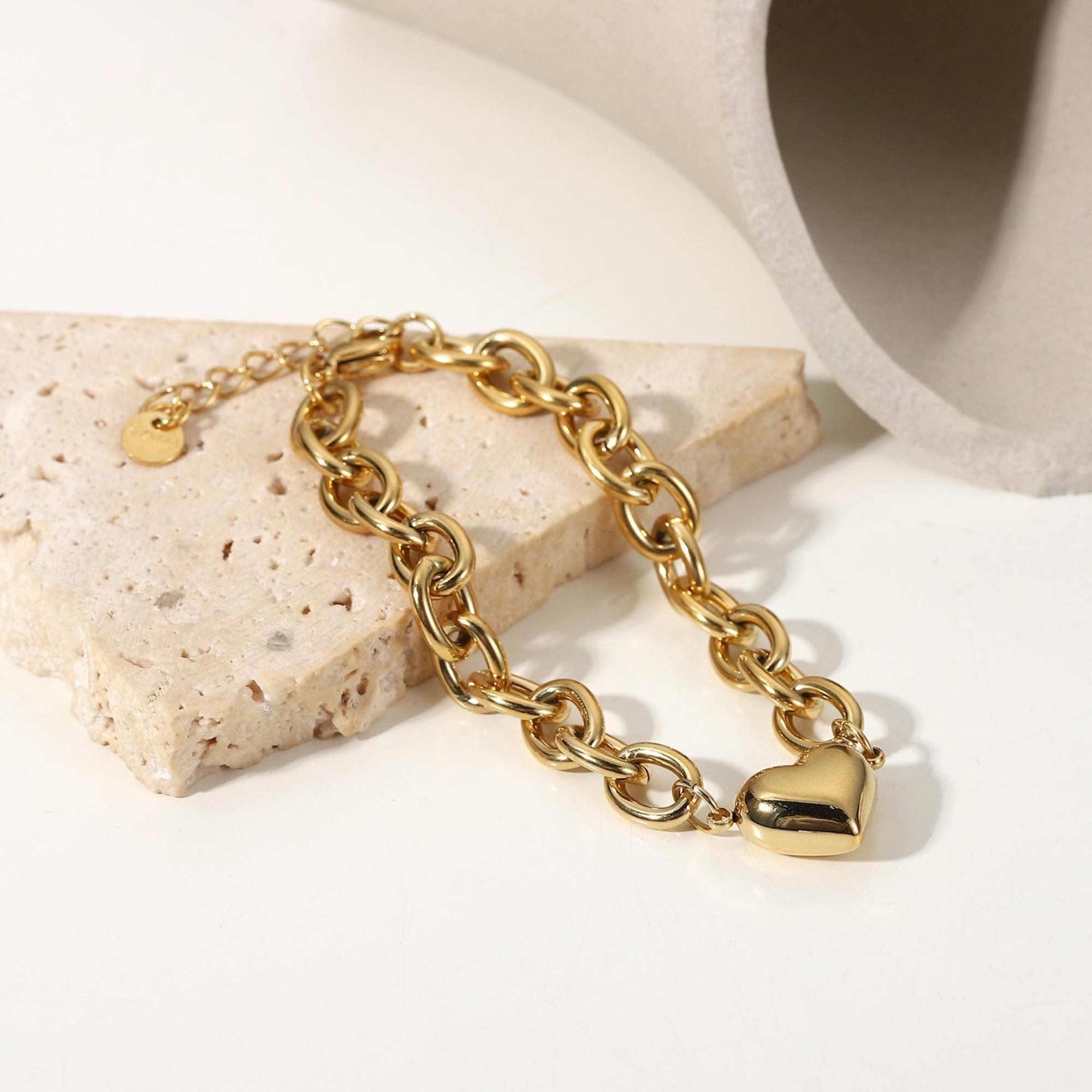 MYKI Gold-Plated Chunky Heart Bracelet | Adjustable(MKBRAD743G-SSYI)