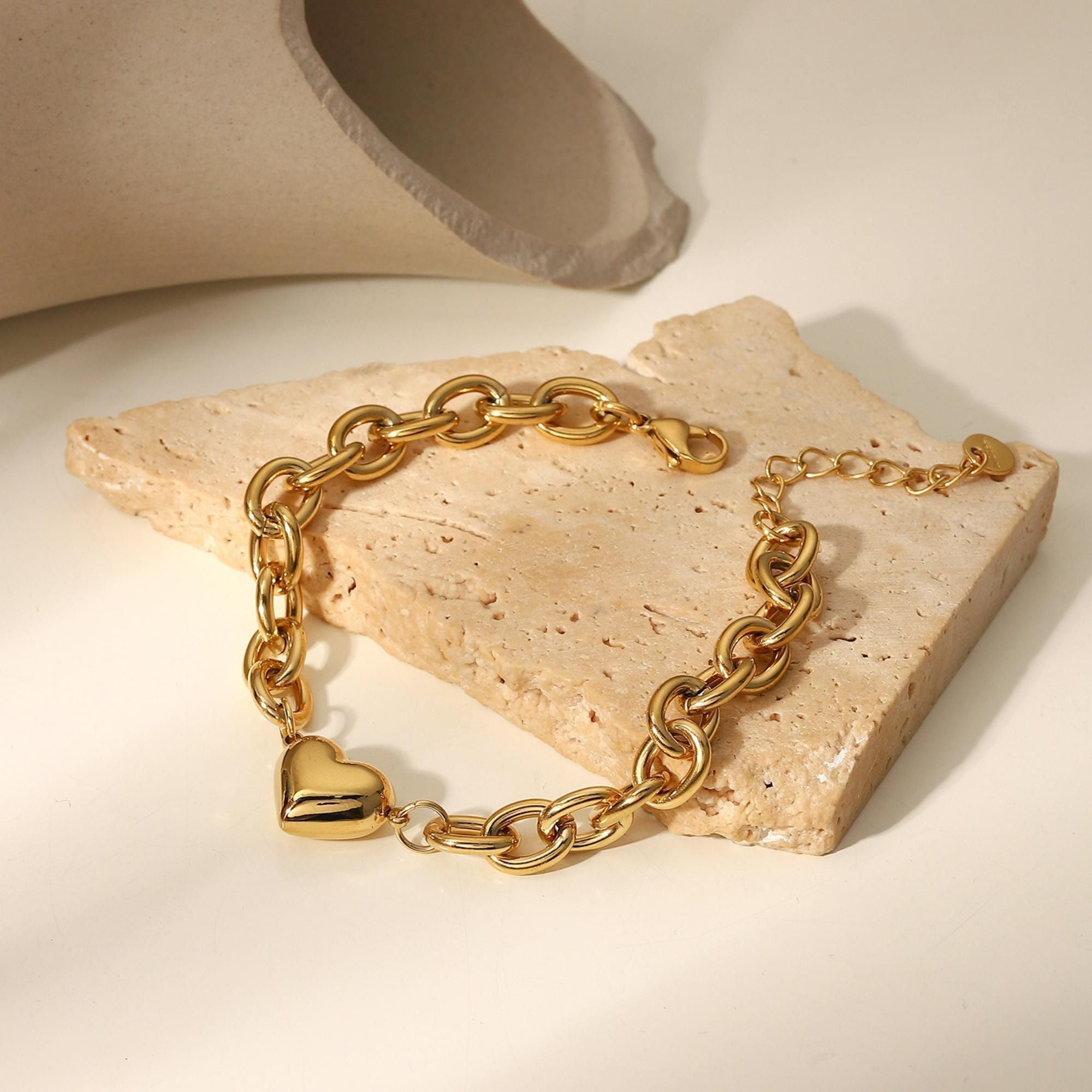 MYKI Gold-Plated Chunky Heart Bracelet | Adjustable(MKBRAD743G-SSYI)
