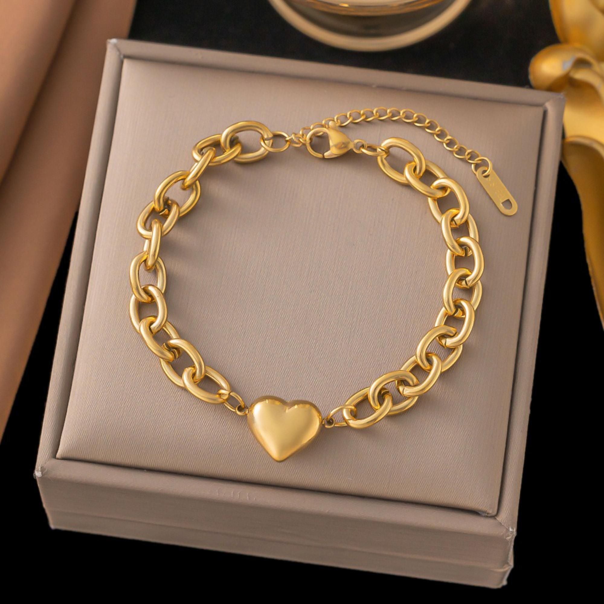 MYKI Gold-Plated Chunky Heart Bracelet | Adjustable(MKBRAD743G-SSYI)