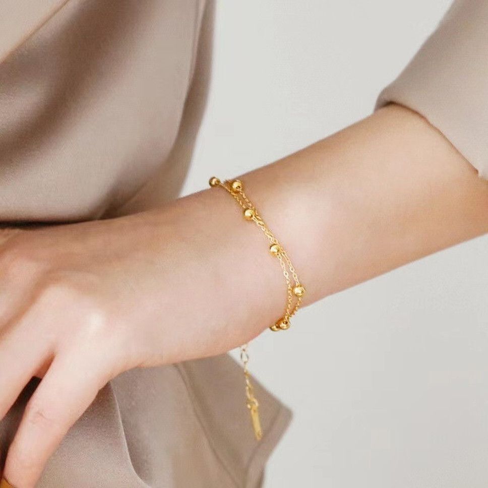 MYKI Gold Plated Double Chain Bead Bracelet | Anti Tarnish Finish(MKBRAD709G-SSYI)