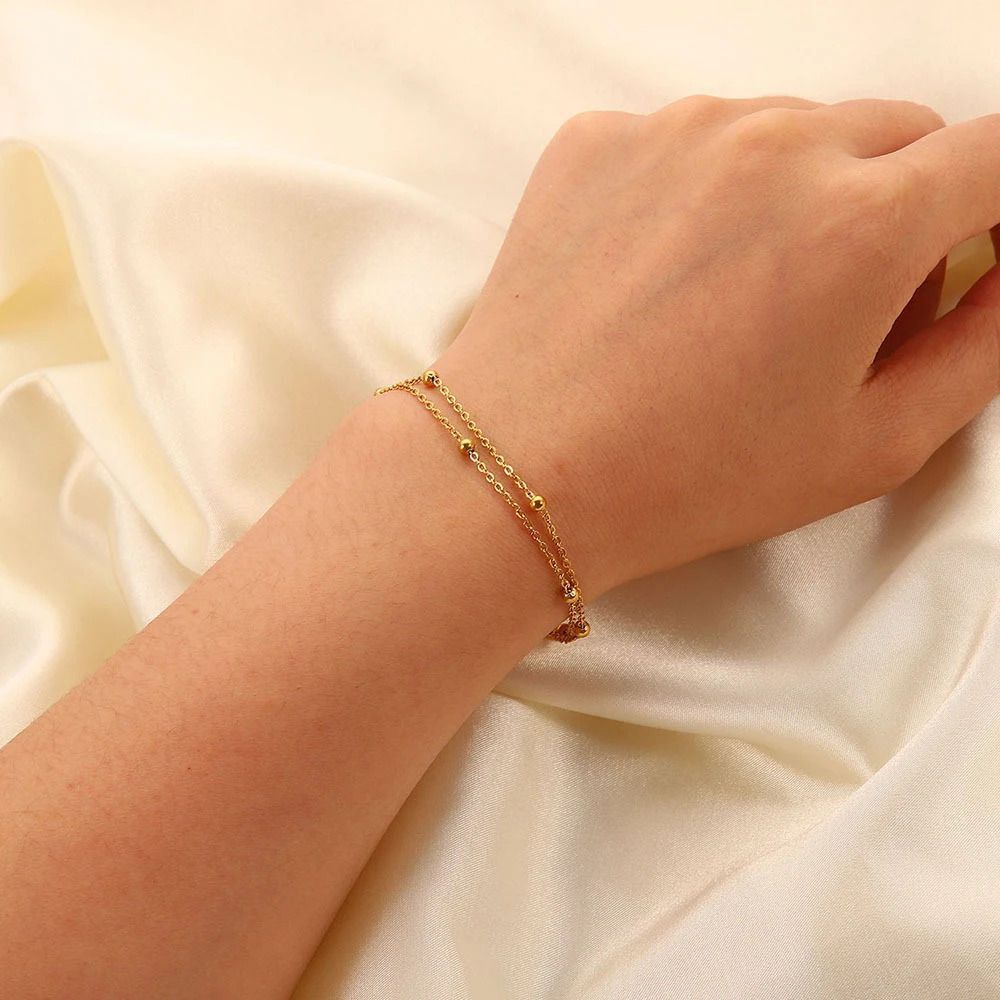MYKI Gold Plated Double Chain Bead Bracelet | Anti Tarnish Finish(MKBRAD709G-SSYI)