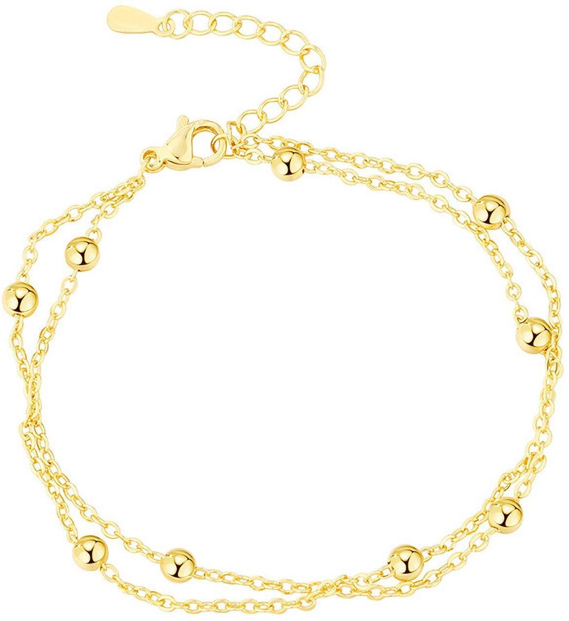 MYKI Gold Plated Double Chain Bead Bracelet | Anti Tarnish Finish(MKBRAD709G-SSYI)