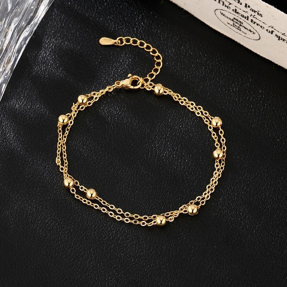 MYKI Gold Plated Double Chain Bead Bracelet | Anti Tarnish Finish(MKBRAD709G-SSYI)
