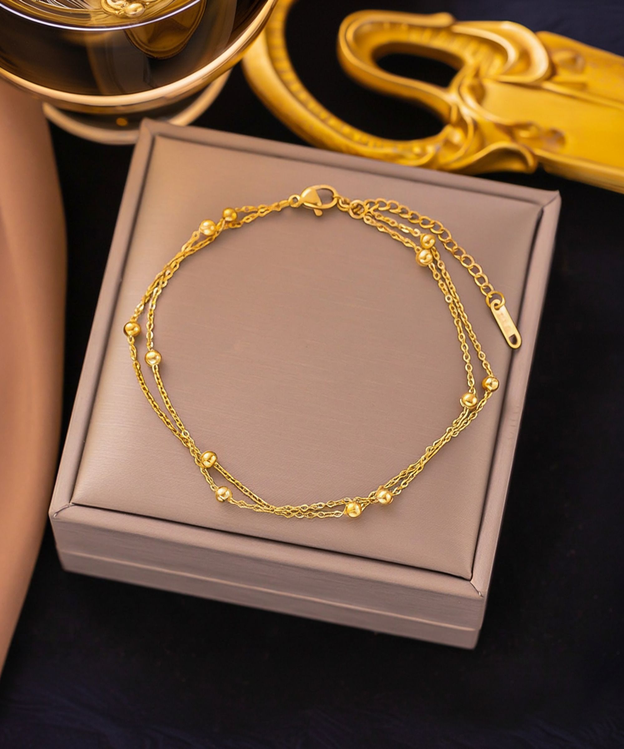 MYKI Gold Plated Double Chain Bead Bracelet | Anti Tarnish Finish(MKBRAD709G-SSYI)